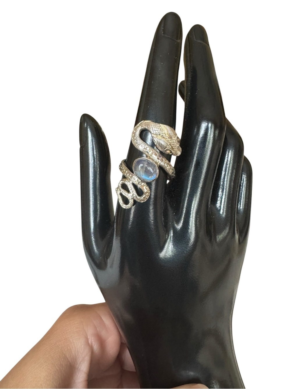 Sterling Silver Snake ring with moonstone gem